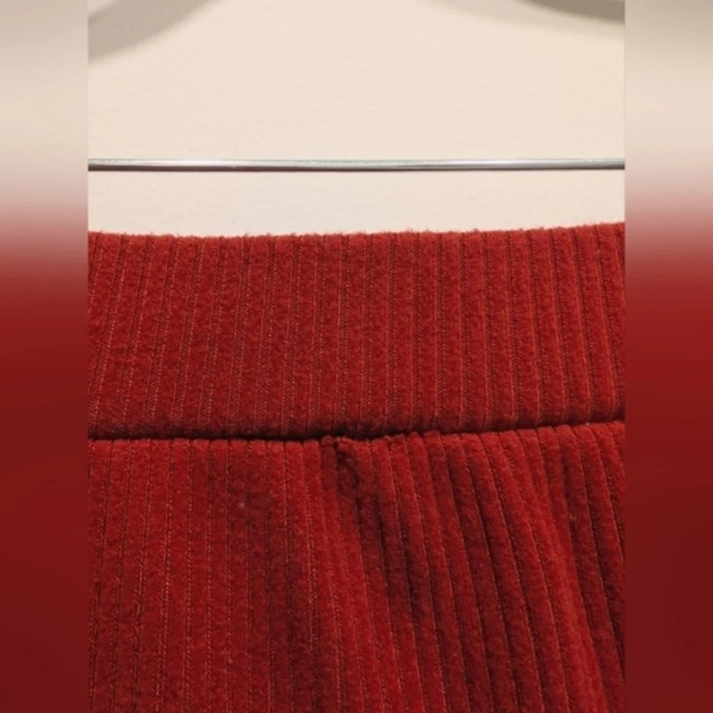 Deep Orange Fall Winter Ribbed Knit High Waisted Midi Skirt Size XS